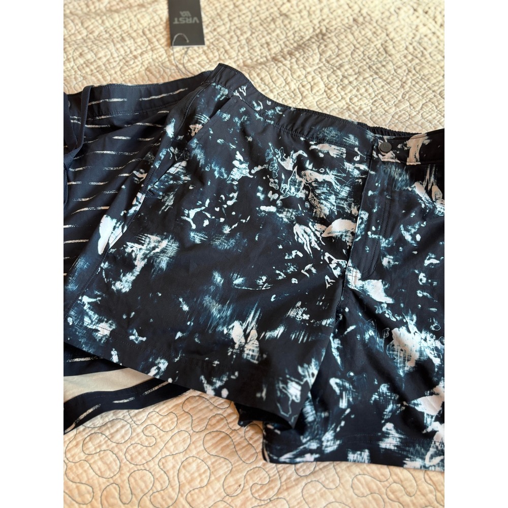 VRST Mens Slim Fit Shorts Bundle 2pk Navy Stripe Black Abstract Marble Large - Picture 6 of 10